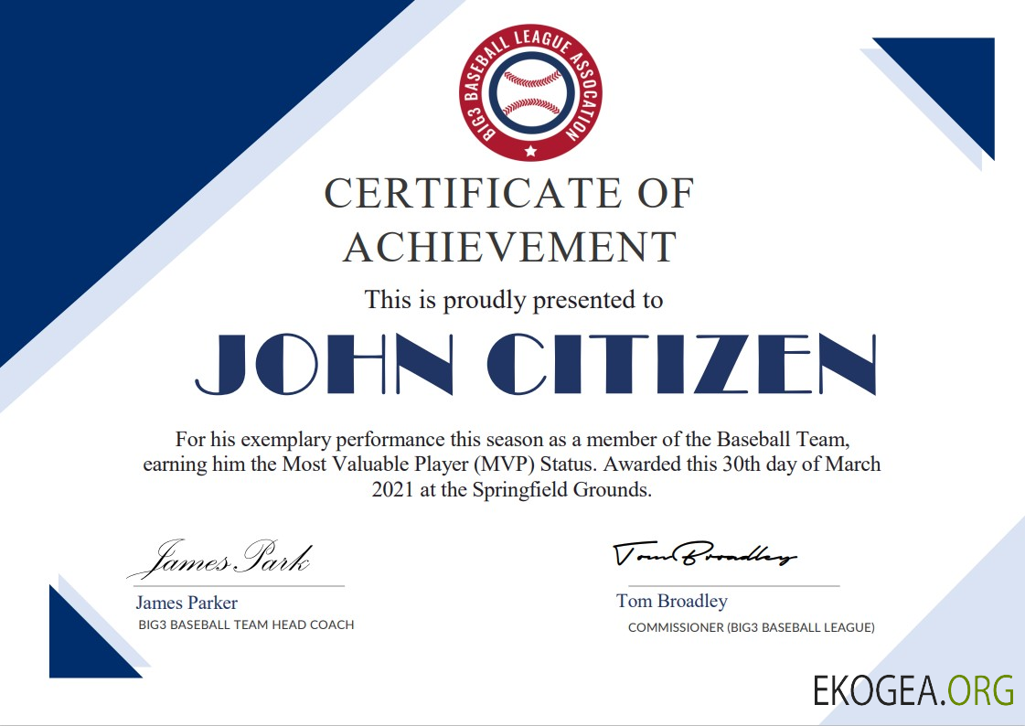 Certificat de participation au basket ball américain